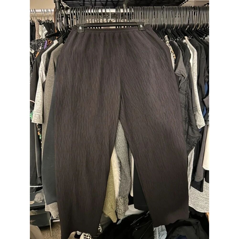 Vintage Worthington Petite Black Accordion Plissé Pleated Pull-On Pants